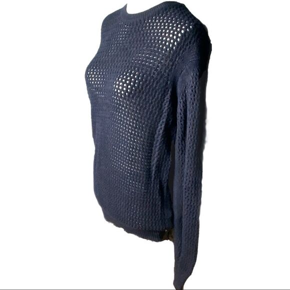 ALL SAINTS chocolate brown open weave crew neck pullover sweater XXS - Picture 5 of 9